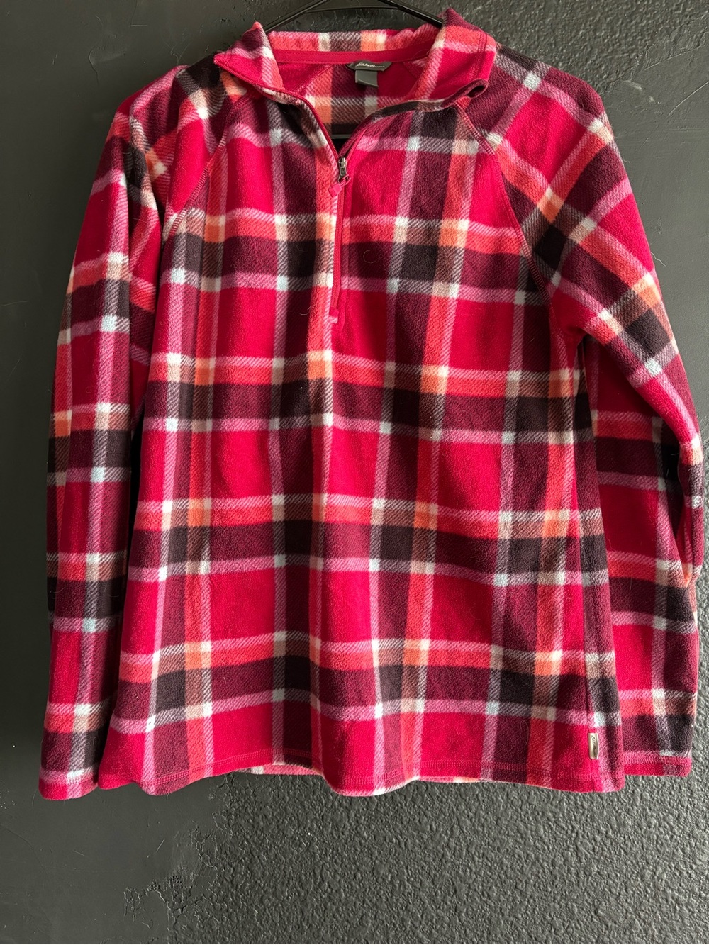 Eddie Bauer Pink Plaid Half-Zip Fleece Pullover